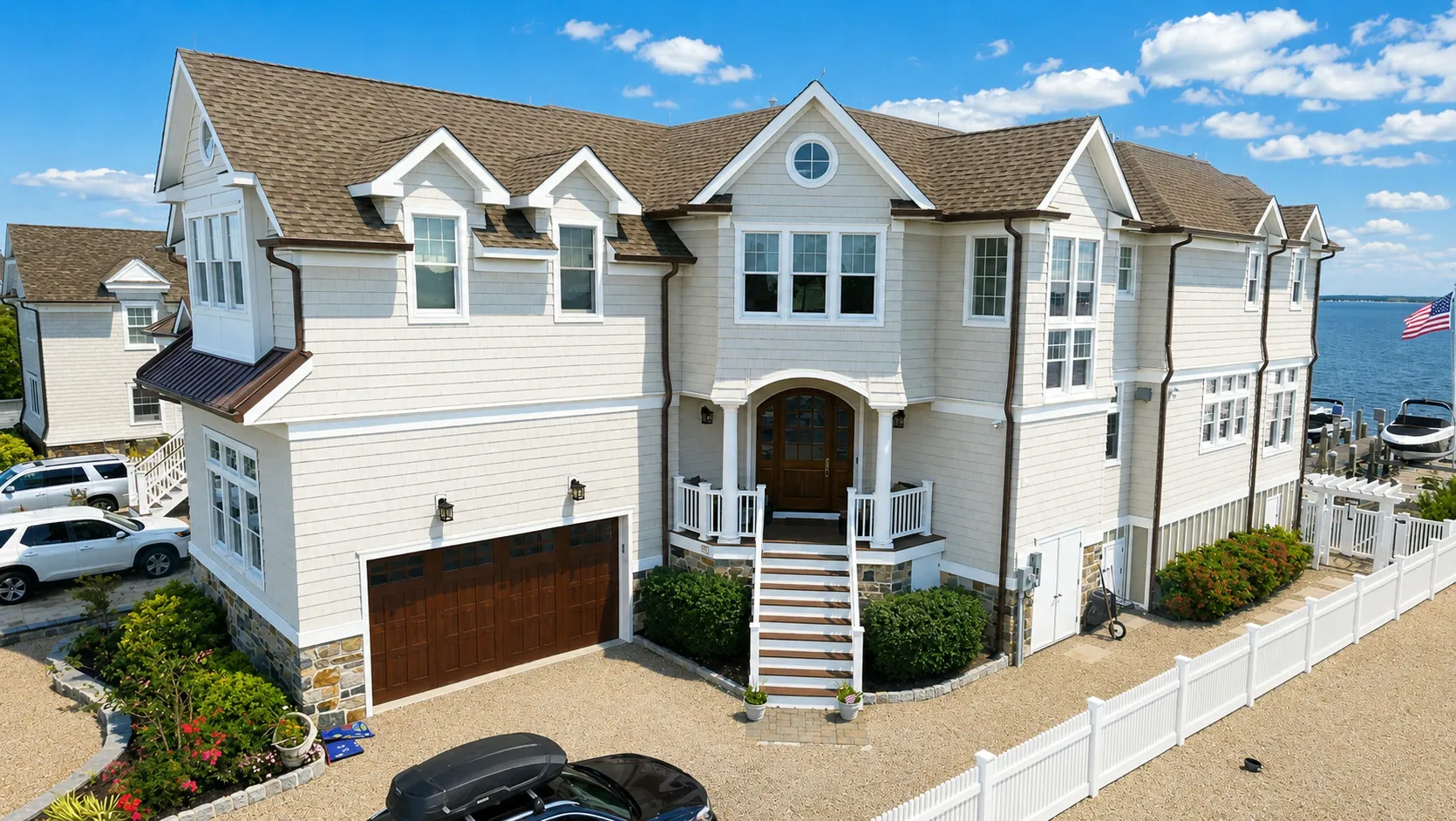 Aerial view of a completed coastal residence in New Jersey.